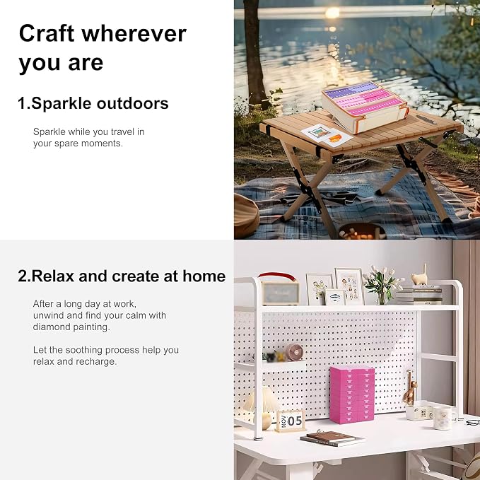 CATEARED 2-in-1 Diamond Art Storage Containers,Anti-static Diamond Art Trays With Lids Diamond Art Accessories, 2-in-1 Storage, Bead Storage & Line-Up, Box Package (Pink, 20 piece Tray Kit)