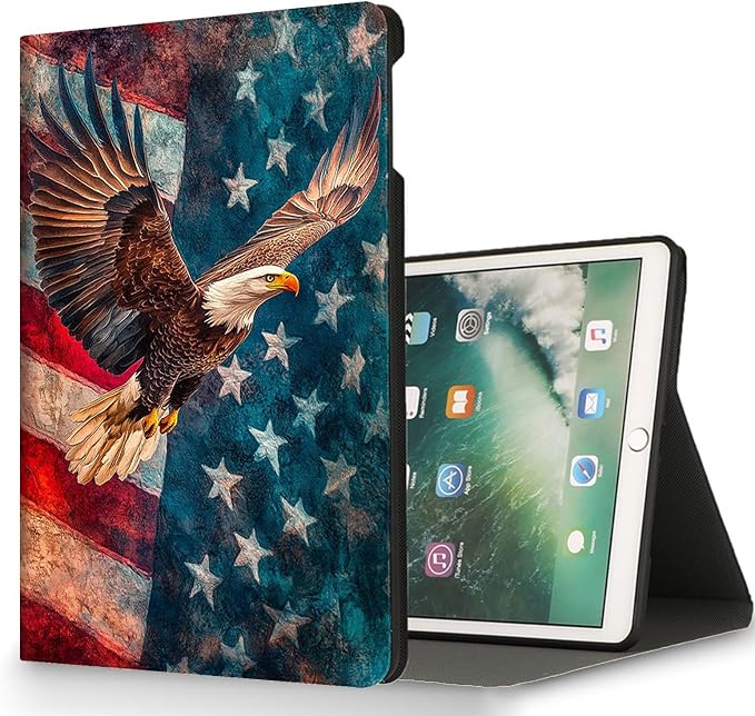 for Microsoft Surface Pro 7 Plus,Surface Pro 7/6/5/4 12.3" Tablet Case,Auto Wake/Sleep,Adjustable Stand Protective Cover - American Flag Eagle