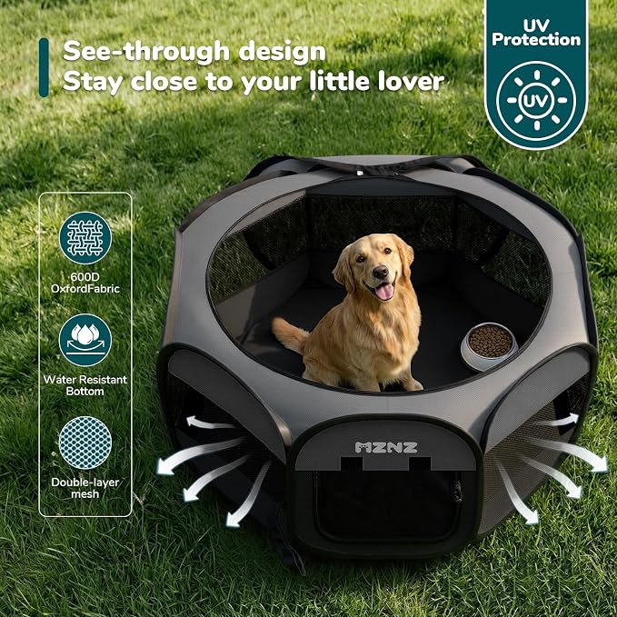 Dog Cat Small Animal Puppy Playpen Crate, Large, Dark Grey | Portable Pop Up Pet Cage Enclosure Tent Kennel Indoor Outdoor with Carrying Case, No Assembly, Camping Use