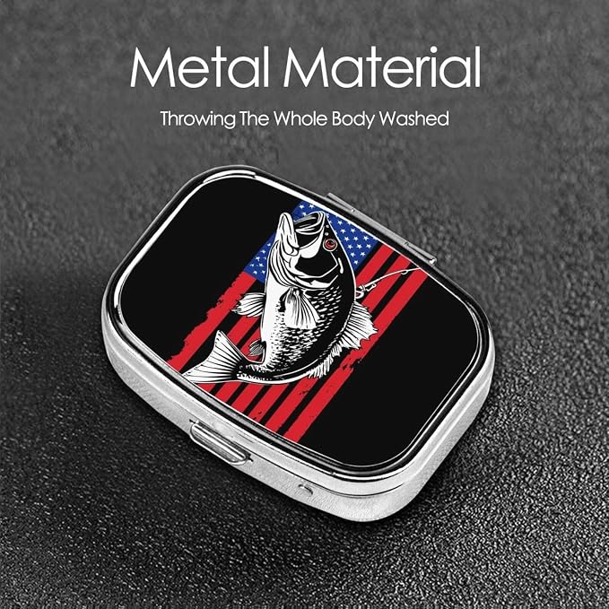 Travel Pill Organizer Portable Pill Case 2 Compartments Vintage Bass Fishing Lure American Flag Small Pill Box Mini Daily Medicine Organizer Box
