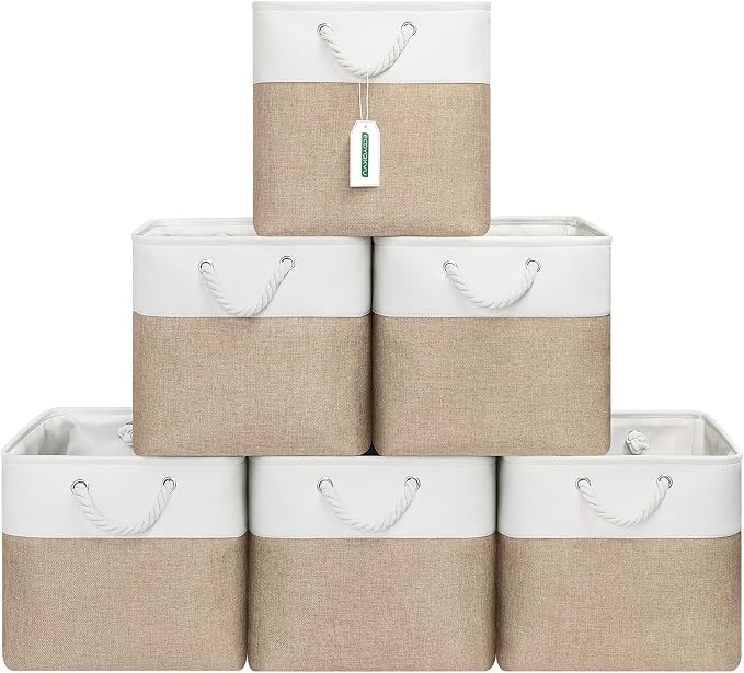ECDYQXVU 13x13x13 Inch Storage Cube Bins Foldable Organizer Baskets 6 Pack | Soft Cotton Handles, Premium EVA Fabric, Hard Cardboard Bottom, Sturdy Metal Rim, Closet Shelf, Living Room, Bedroom, Laundry