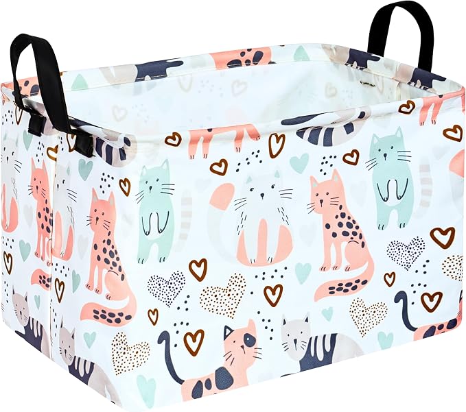 Kid Clothes Storage Basket Gift Shelf Basket Toy Storage Bin, Nursery Basket Organizer Box for With Handles for Room Deco Cat Pattern