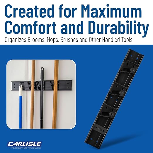 Carlisle FoodService Products 4073100 Roll 'N Grip Mop, Broom and Tool Holder / Storage System, 3 Positions + 1 Hook