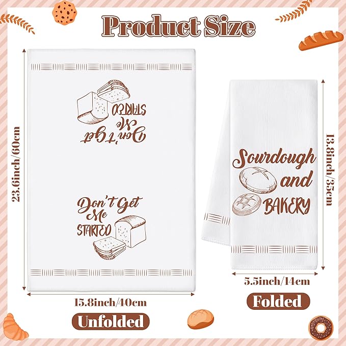 GROBRO7 Funny Sourdough Hand Towel - 6Pcs Fun Bake Bread Kitchen Dish Towels Soft Polyester Cleaning Dishcloth for Home Dining Room Restaurant Bath Decor Baking Gifts for Baking Lovers Women Hostess