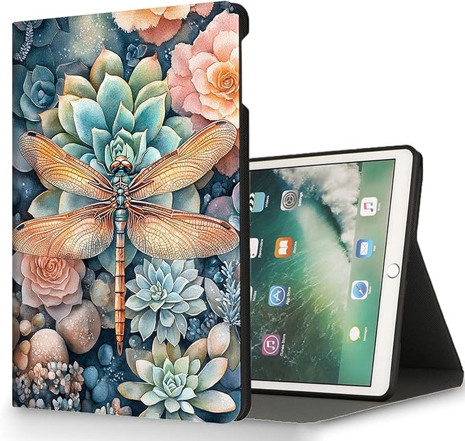 for Microsoft Surface Pro 11/10/9-13" 2024/2022 Tablet Case,Auto Wake/Sleep,Adjustable Stand Protective Cover - Watercolor Dragonfly Succulent