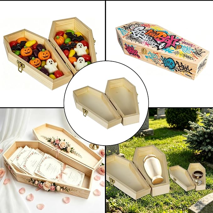 Big & small wooden casket, Creative Hobbies 11.9 Inch Pack of 2, Unpainted, Decorations, bird casket, Pet Urn, spooky craftsm for voodoo doll, miniature coffin for DIY