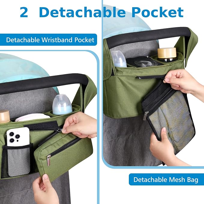 Accmor Universal Stroller Organizer with Insulated Cup Holder Detachable Phone Bag and Shoulder Strap,Stroller Bag Caddy Organizer for Uppababy, Baby Jogger, Britax Strollers