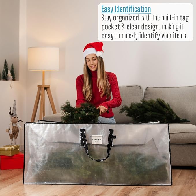 VENO 2 Pack Clear Christmas Tree Storage Bag - Fits 7.5 Ft Artificial Trees, Heavy Duty Large Bags with Zipper, Durable Handles, and Labeling Card Slot, Alternative to Storage Boxes with Lids (2 Pack)