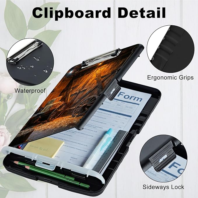 A4 Clipboard with Storage Pen Holder, Clipboards Organizer Nursing Clipboard Foldable File Folder Plastic Clipboard Folio Clip Board for Office Work Classroom Doctor, Vintage Wheels