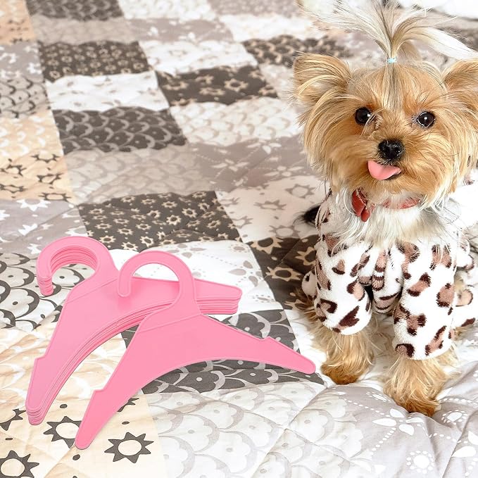 SOLUSTRE 10pcs Small Pet Garment Hangers Plastic Clothes Drying Rack for Dogs and Cats, Rose Red Large Size Closet Organizer for Pet Apparel Storage