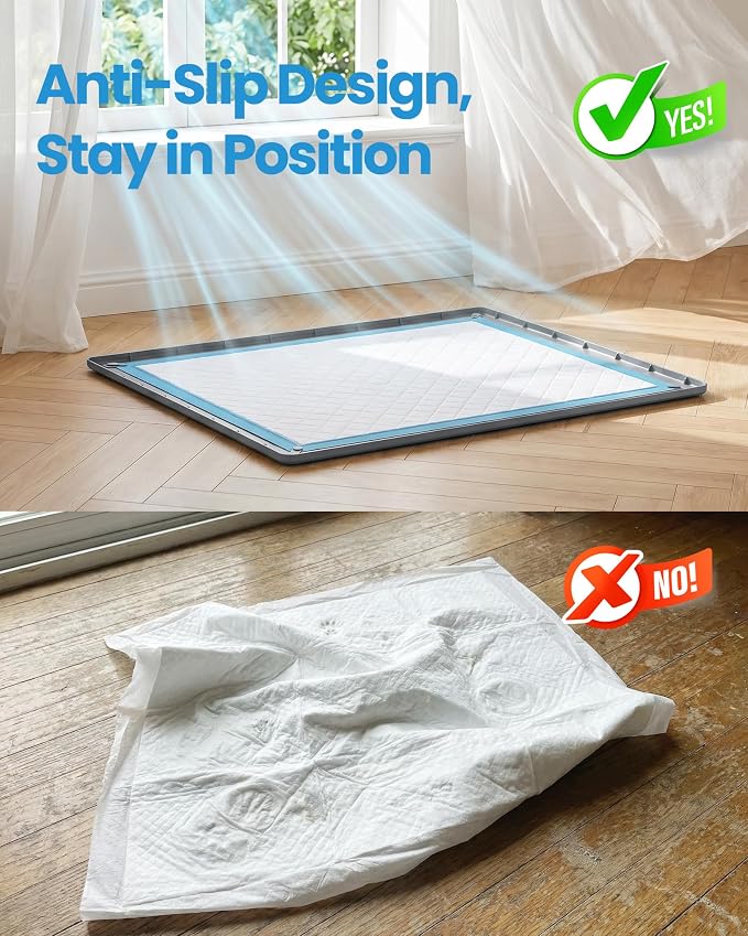 Pee Pad Holder for Dogs - 28" x 34" Silicone Puppy Potty Training Tray | Puppy Pad Holder with 4 Magnetic Clips & Leak-Proof Raised Edge, for Home Indoor Floor Protection