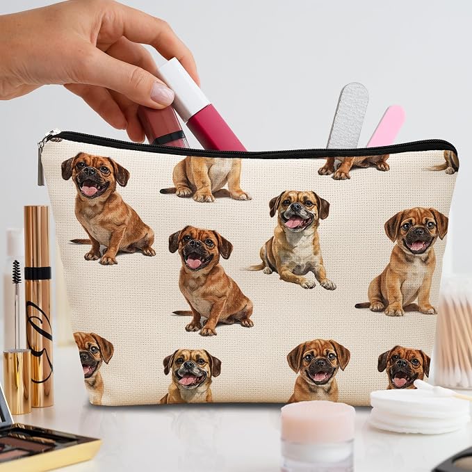 Puggle Dog Makeup Bag, Puggle Lovers Gifts Cosmetic Bag for Women, Dog Mom Lovers Owner Gifts for Women Christmas, Pet Lover Gift Zipper Travel Makeup Pouch for Purse