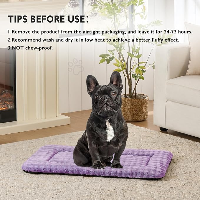 Dog Bed Mat Crate Pad for Medium Dogs, Dusty Purple, 30"x 19" | Washable Soft Pet Sleeping Mat, Anti-Slip Kennel Pad with 3D Bubble Pattern