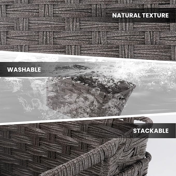 2-Pack Plastic Wicker Storage Baskets for Bathroom, 12"x12"x6", Dark Grey | onlytak Woven Storage Baskets, Stackable & Durable, for Shelves, Closet, Toilet Paper, Home Organizing