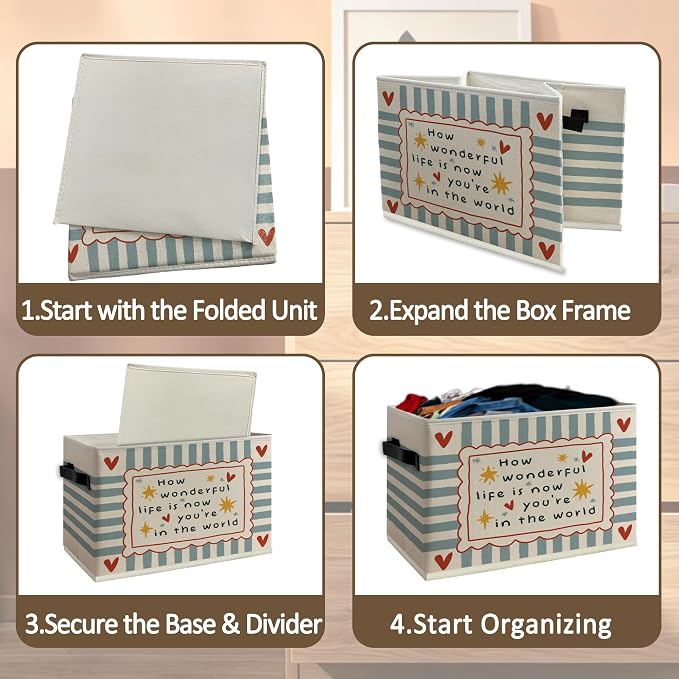 Nursery Cube Storage Bins with Handles, How Wonderful Life Is Now You're In the World Collapsible Fabric Storage Basket Boxes Books Clothes Organizer for Boys Girls Bedroom Bathroom
