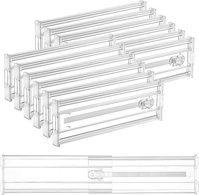 Vtopmart 4" Regular Upgrade Drawer Divider for Clothes, 12.8"-22.3" 12 Pack | Expandable Dresser Drawer Organizer, Clear Separator, Baby Clothing, Underwear, Cosmetics, Toiletries Storage, Space Saving