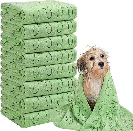 Peryiter 8 Pcs Dog Drying Towels Bulk 55'' x 28'' Pet Grooming Absorbent Microfiber Dog Bath Towels Quick Drying Puppy Bathing Towel for Small Medium Large Cats Pets Bathing Grooming (Green)