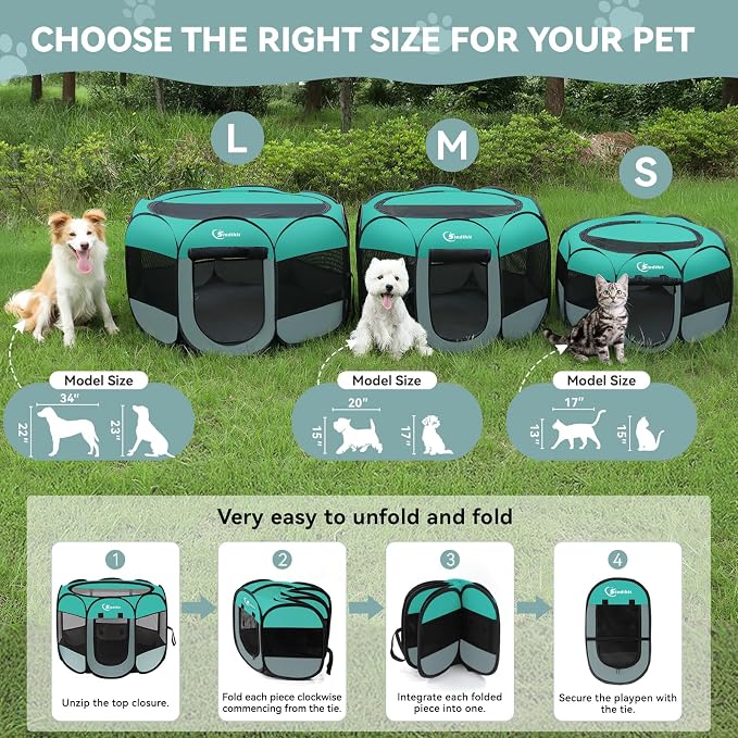 Siedihit Playpen for Middle Dog Cat, Dogs Tent Crate Cage Indoor | Outdoor, Portable Pop Up Dog Kennel with Carrying Bag for Rabbits(Green, Medium)