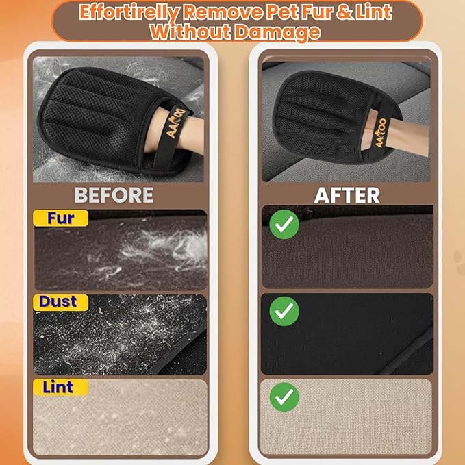 2PCS Pet Hair Removal Gloves for Cats & Dogs – Upgraded Large Five-Finger Electrostatic Grooming Glove, Washable Reusable Magic Brush Pet Hair Remover for Clothes, Sofa, Carpet & Car Seat