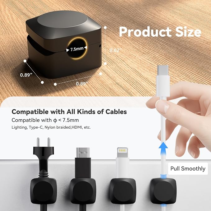 Rotatable Cable Clips, 8 Pack Cord Holder for Nightstand | Self-Adhesive Cord Clips, Dorm Room Essentials, Cable Holder for Cords, Cord Management for Desk Office Car Wall