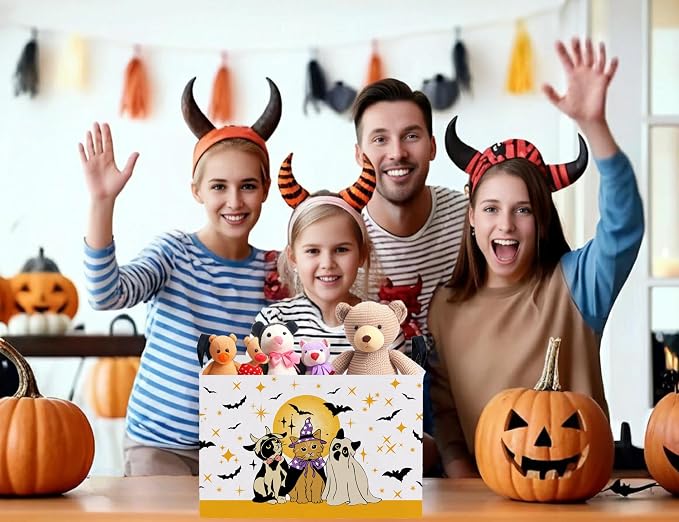 Large Halloween Themed Candy Gift Boo Basket for Kids Baby Personalized Adults Storage Bin Fall Decor(Cat Bat)