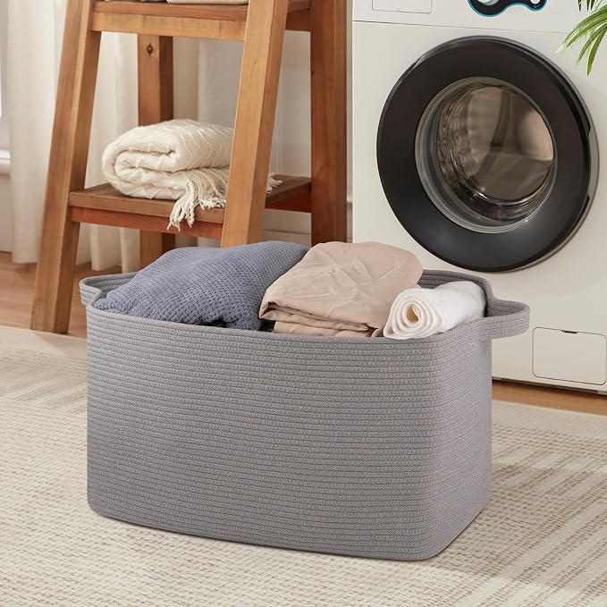 OIASKET Extra Large Blanket Basket, 24" x 16.9" x 14.2" Woven Basket | Woven Storage Basket for Living Room, Rectangle Nursery Blanket Storage for Toys, Towels, Dirty Clothes