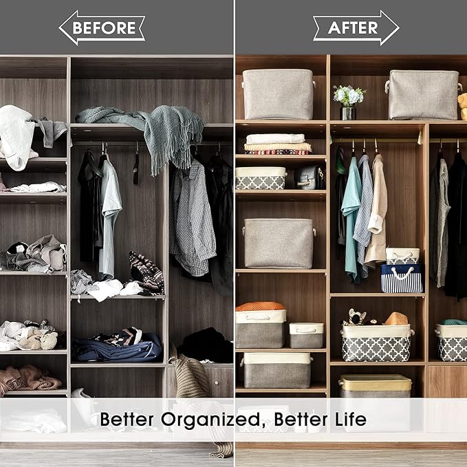 Storage Bins - 3PCS Fabric Storage Baskets for Organizing Shelves | Large Basket Closet Organizer for Home Shelf Dog Laundry Organization | Collapsible Storage Cubes W/Handles