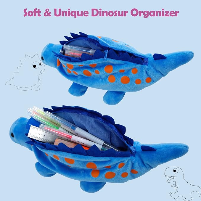 BB FUN HOUSE Pencil Case for Kids, 3D Plush Animal Dog Dinosaur Pencil Pouch Soft Stationery Storage Pen Bag for Girls and Boys School Supplies