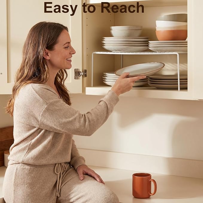 Set of 6 Large (15.7 x 9.4 Inch) Kitchen Cabinet Organizer Shelf, Wire Freezer Storage Shelves Rack, Rustproof Steel Metal Shelf Riser for Dish Plates Pantry Cupboard Organization, White