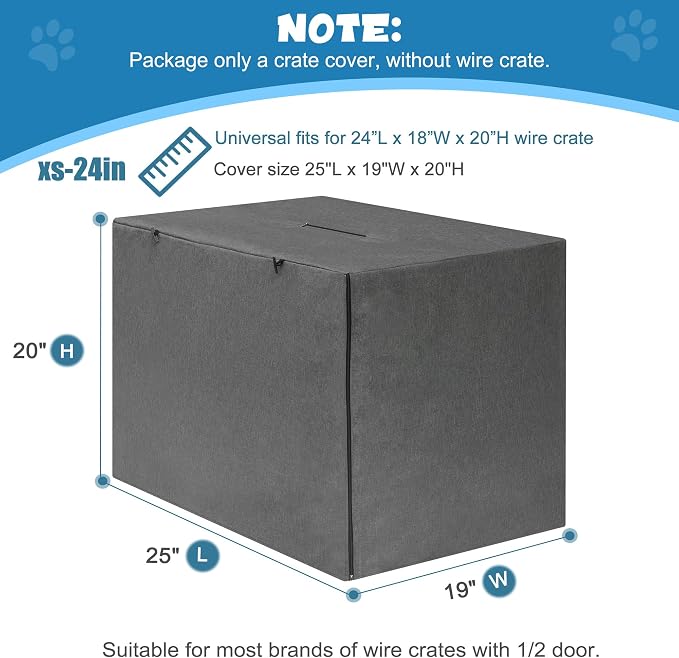 Deblue Indoor Grey Dog Crate Cover, Privacy Polyester Pet Kennel Covers | Fits for 1 2 Doors Wire Cage (Grey)