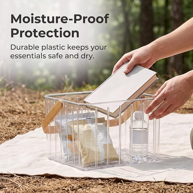Clear Storage Basket Organizer, Portable Storage Box Bins for Use & Outdoor Camping, Transparent White
