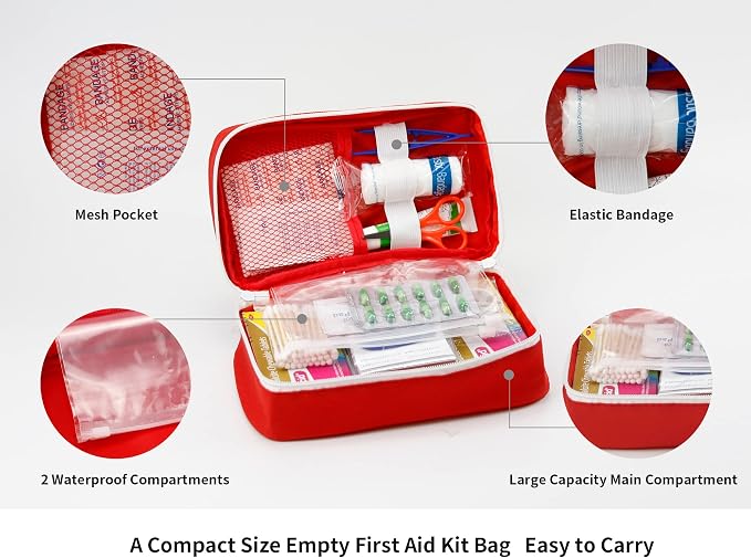 Portable Empty First Aid Kit Bag, Travel Medicine Pouch, Small Medical Bag (Red)