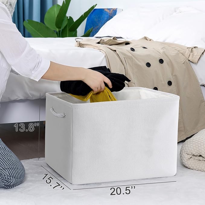 Organization and Storage Basket for Shelves - Extra Jumbo 3 Pack 20.5x15.8x13.8 inch Cube Storage Bins for Toy Closet Box Home Organizer Gift (White)