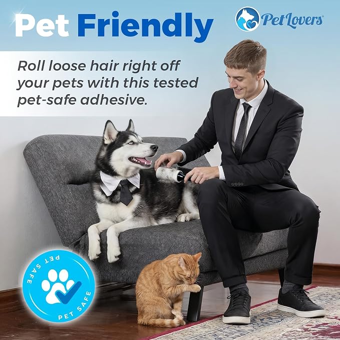 PetLovers Extra Sticky Lint Roller Mega Value Set 500 Sheets for Pet Hair Removal and Clothes, Dog and Cat Lint Remover 5 Pack