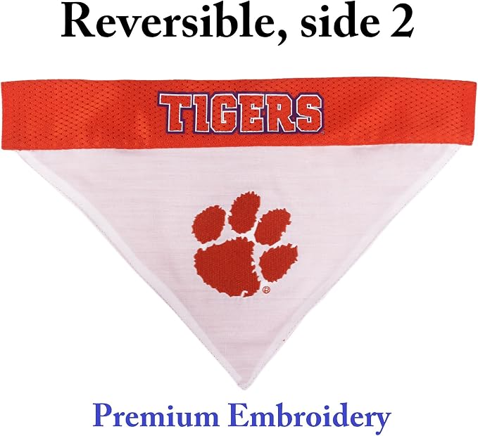Pets First Collegiate Pet Accessories, Reversible Bandana, Clemson Tigers Size Small/Medium