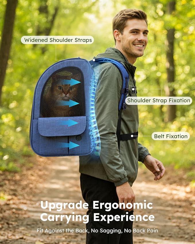 pecute Cat Carrier Backpack Expandable, Cat Backpack with Breathable Window | Durable Oxford Cloth, Lockable Zipper,Use for Pet Under 11 lbs to Travel