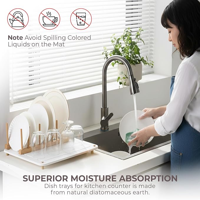 Stone Drying Mat for Kitchen Counter + Sink Caddy | 15.7"x11.8" Diatomaceous Earth Drying Mat with Stainless Steel Feet | Heat Resistant to 450°F | Eco-Friendly Dish Drying Stone for Kitchen Counter