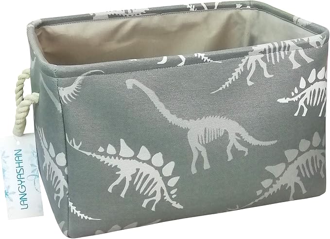 Rectangular Thick Storage Bin Household for Closet Kitchen Office Dinosaur | Foldable Space Saving Canvas Fabric Laundry Hamper with Handles Organizer for Boys Girls Bedroom Shelf Gifts Baskets