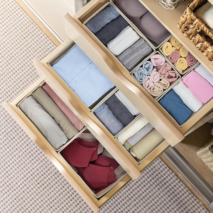 Kootek 16 Pack Drawer Organizer Clothes Dresser Organizers for Clothing | 3 Sizes Bins, Foldable, Breathable Non-Woven Fabric, Closet Organizers and Storage, Easy Assembly, Hold Baby Clothes, Nursery