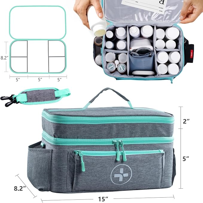 BAGSFY Travel Medicine Bag Organizer, Medical Bag Empty, Pill Bottle Organizer for Home, Large Medication Storage, Travel Carrying Case First Aid Kit Bags Empty, Emergency Kit.
