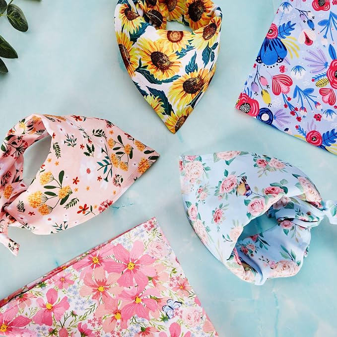 Weewooday 8 Pcs Dog Bandana Girl, Summer Cute Sunflower Daisy Puppy Bandana | Cooling Dog Scarf, Adjustable Dog Bib Handkerchief, Washable Triangle for Large Medium Cat Pet Birthday Holiday Costume Gift