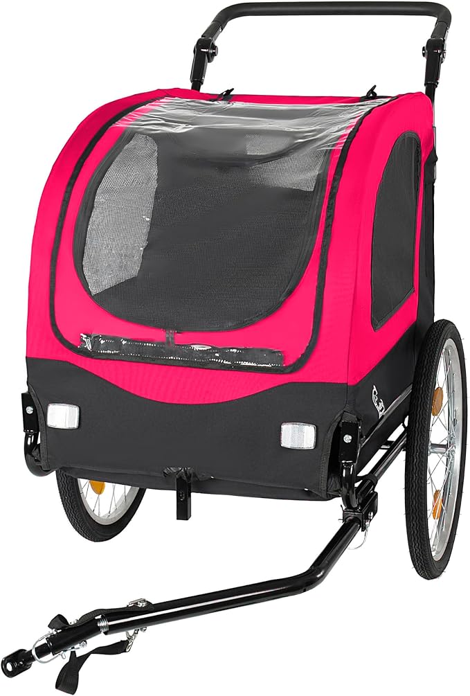 2-in-1 Bike Trailer & Pet Stroller for Dogs up to 110lbs– Foldable Pet Carrier Cart with Front Caster & 20'' Quick Release Air-Filled Wheels, Breathable Mesh and PVC Rain Cover, Red
