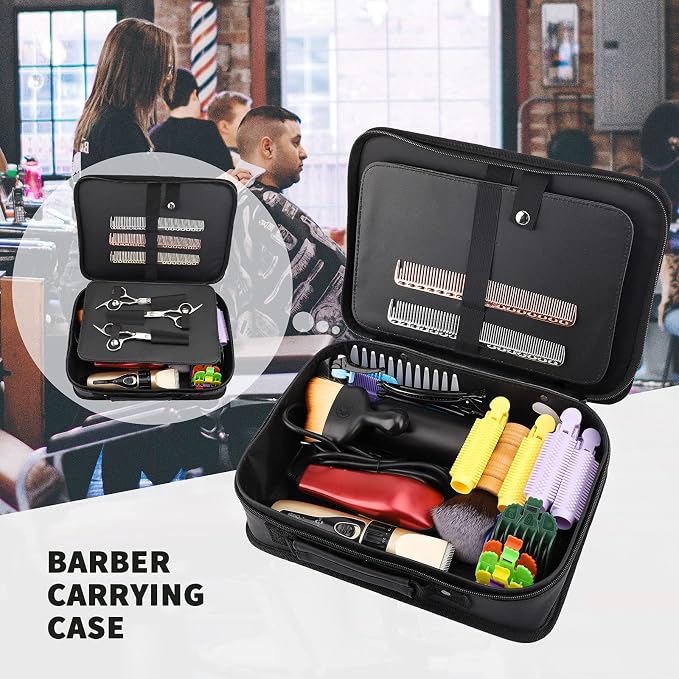 Segbeauty Barber Tool Bag, 11.8 x 8.5in PU Leather Travel Makeup Toiletry Carrying Case, Hair Styling Cutting Kit Storage Organizer for Clipper Shears Combs Cosmetics Salon Beauty Supplies