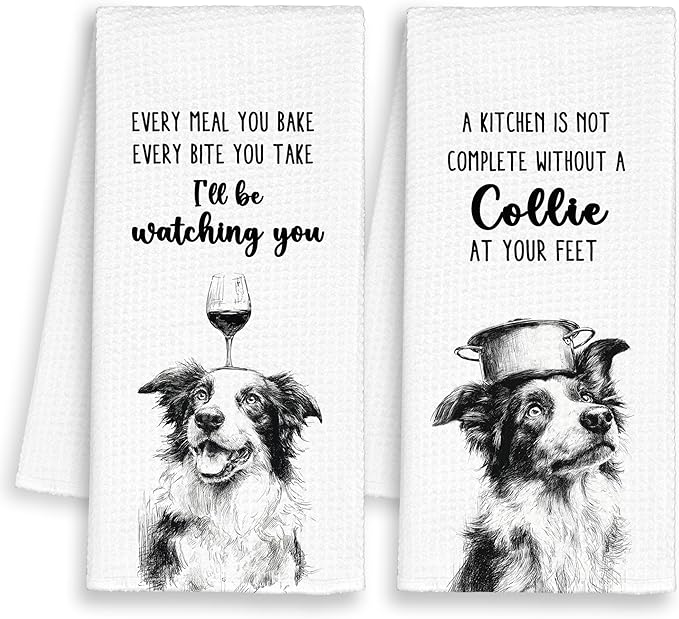 Funny Dog Border Collie Kitchen Towels Set of 2,Cute Dish Towel Gifts for Dog Lovers Christmas,Every Meal You Bake Hand Towels Decor for Bathroom, Rustic Tea Bar Towel for Dining Room 16x24in