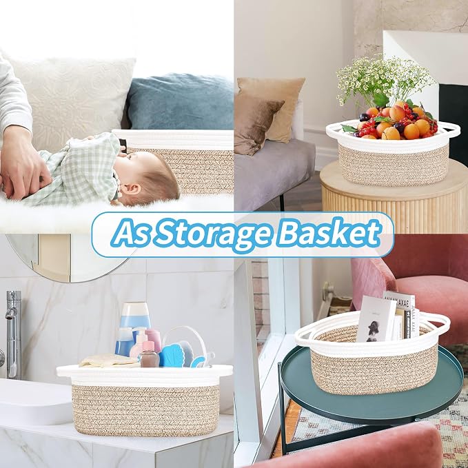 ABenkle Small Basket Empty Gift Basket, Decorative Boho Rope Woven Nursery Storage Organizer Dog Toy Baskets for Baby Showers Christmas Easter with Gift Bags and Ribbons, 12"X 8" X 5"