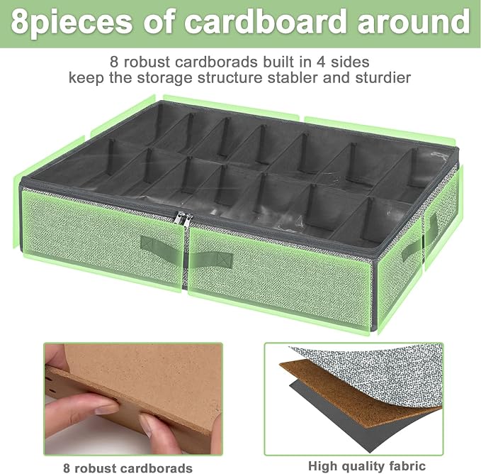 28 Pairs Shoe Organizer Under Bed, Underbed Shoe Storage Boxes Bins, Organizador De Zapatos, Extra Large Zapateras Organizer, Grey, Set of 2