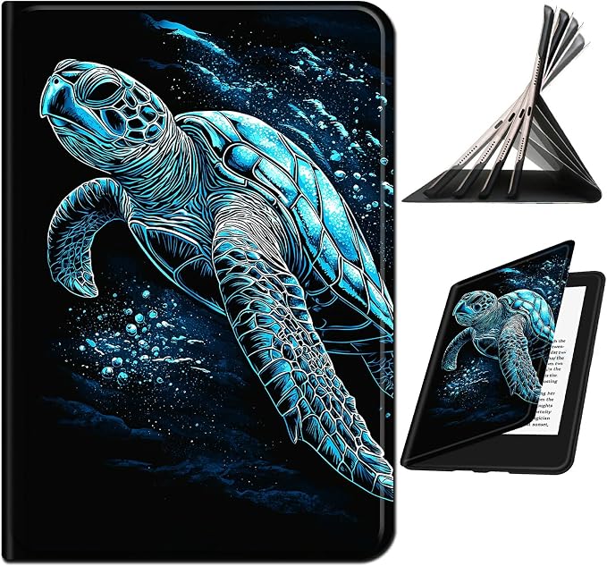 for Samsung Galaxy Tab A 8.0" 2019 SM-T290/T295 Case | Slim Leather Smart Cover with Multi-Angle Anti-Slip Stand [Auto Wake/Sleep] Shell for Women Men, Blue Black Turtle