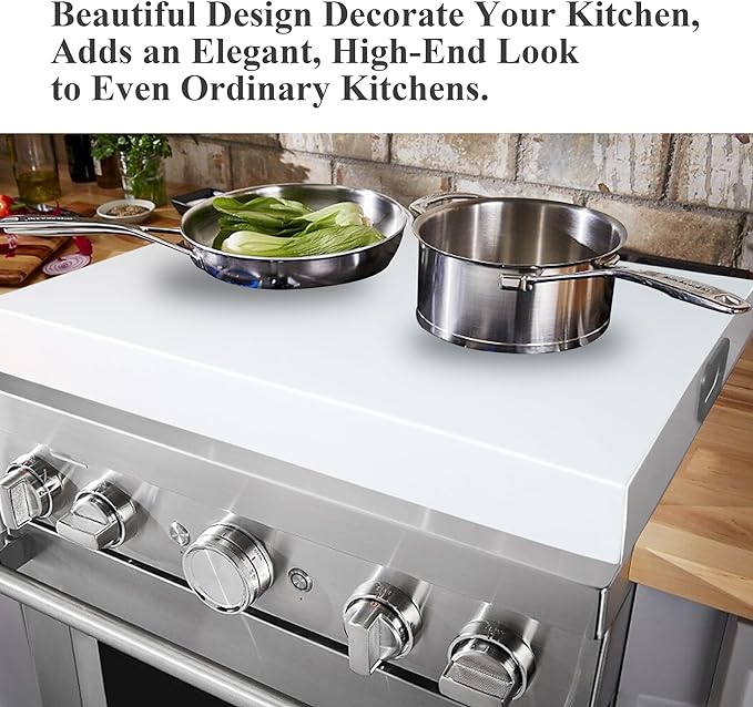 Stainless Steel Stove Top Cover Noodle Board for Burner Stovetop Cooktop, Kitchen Organizer Expanding Kitchen Space, Easy to Clean, Large Size 29.5 x 21.2 x 3 Inches, White