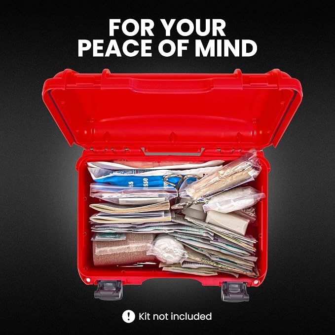 NANUK 909 Waterproof First Aid Box Empty – Durable, Medical First Aid Organizer Case, IP67-Rated, Dustproof, Impact-Resistant, and Floats (11.4" x 7.0" x 3.7") – Red | Floats (11.4' x 7.0' x 3.7'), Medical Organizer Case, IP67-Rated