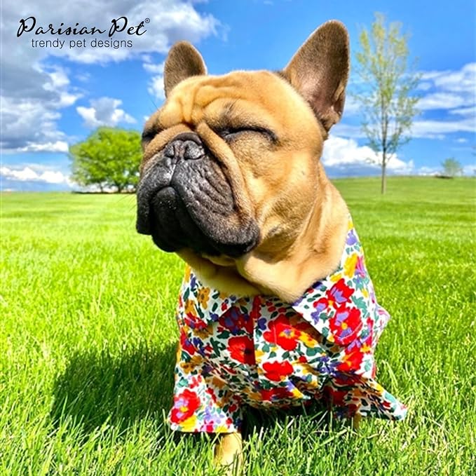Parisian Pet Floral Dog Shirt - Cotton Clothes for Small Dogs - Stylish Dog Beach Outfit - Lightweight and Soft Puppy Clothes - Trendy Camp Tshirts for Dogs - Comfortable Summer Vacation Pet Apparel